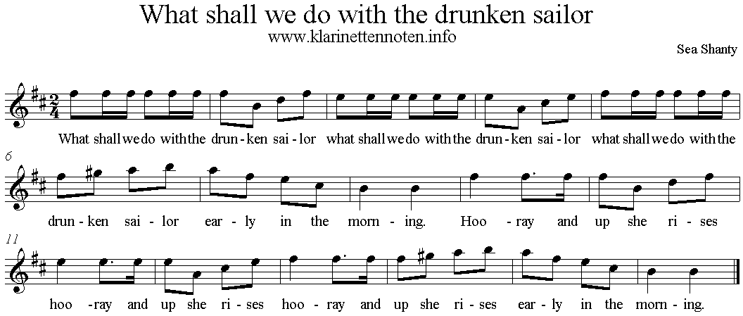 What Shall We Do with The Drunken Sailor, A-Minor, Clarinet, Klarinette